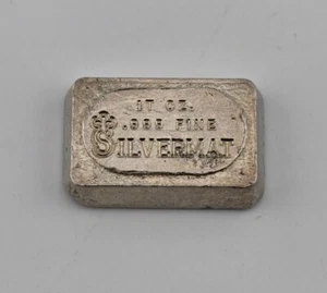 Silvermat 1980's Vintage 1oz .999 Cast Silver Bar Rare Nicely Toned Example - Picture 1 of 5