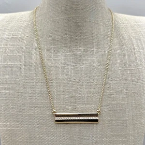 Banana Republic Necklace Gold Tone Rhinestone Bar Pendant Preppy Minimalist 16" - Picture 1 of 10