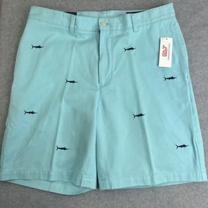 Neu mit Etikett Vineyard Vines Größe 34 Clubshorts Pool blau bestickt meliert Schwert Fisch - Bild 1 von 9