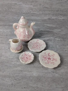Juego de té miniatura, rosa floral, casa de muñecas coleccionable, falta 1 taza - Imagen 1 de 14