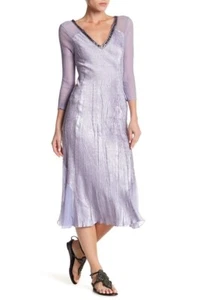 NWT KOMAROV Embellished V-Neck in Violet Ice Crinkle Pleat Chiffon Dress S $272 - Picture 1 of 7
