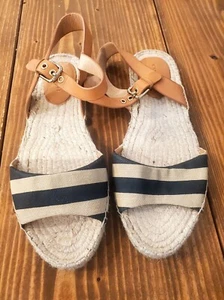 Sandalias de alpargata Coach para mujer de cuero tostado y rayas talla 10 - Imagen 1 de 7