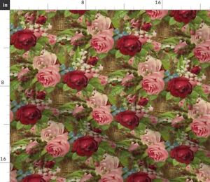 Pink Green Flowers Red Floral Antique Victorian Spoonflower Fabric by the Yard