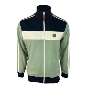 * SALE * MENS TROJAN PANEL STRIPE RETRO ZIP UP TOP TRACK TOP 1012 SAGE - SIZE S - Picture 1 of 2