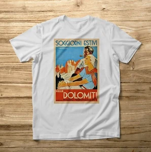 Vintage Dolomiti Stays Summer Mountains Sun Snow Ski T-Shirt - Picture 1 of 2