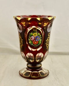 Antique Victorian Moser Czech Bohemian Ruby glass crystal floral enamel vase - Picture 1 of 10