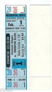 2.1.1976 WHA Coliseum Hockey Cinncinati Stingers @B Edmonton Oilers Boleto sin lanzar - Imagen 1 de 1