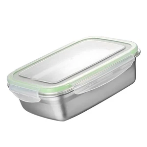 Set of 2 Stainless Steel Crisper Metal Containers for Food Insulated Box Lunch - Picture 1 of 12