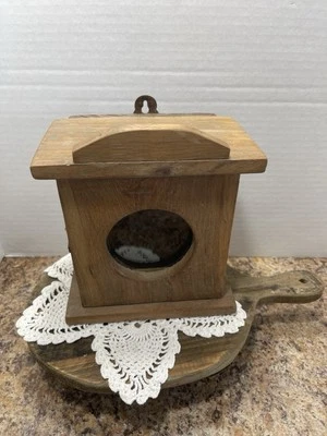 Vintage Handmade Primitive Wooden Trinket Box With Glass Peephole Door Cottage - Image 1 of 4