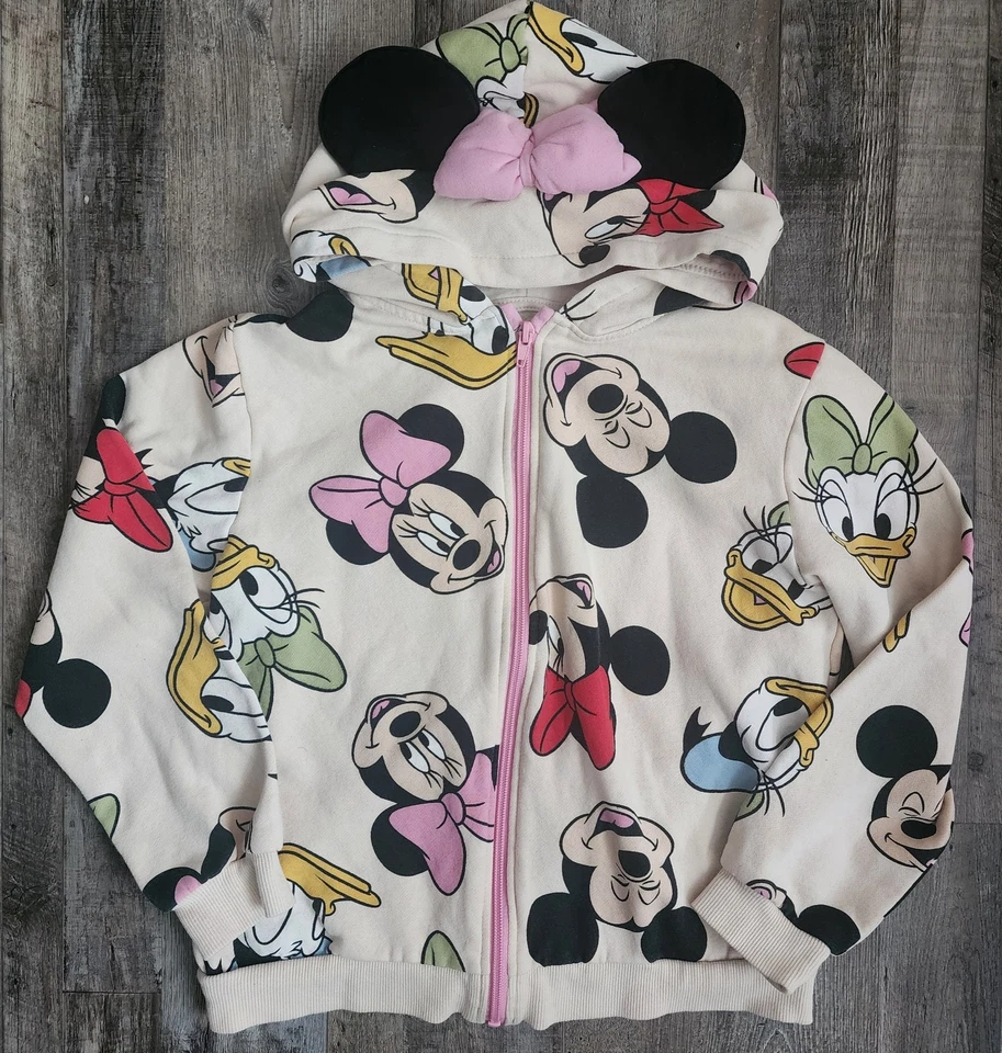 Jaqueta com capuz H&M Disney Minnie Mouse meninas M 9/10 pastel zíper completo orelhas com capuz - Imagem 1 de 4