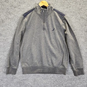 Nautica Sweatshirt Herren Large grau marine Viertelreißverschluss Pullover Fleece Segel Logo - Bild 1 von 14