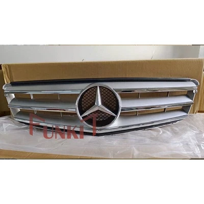 Front Bumper Grille For Mercedes Benz W204 C300 C350 2008-2014 w/Emblem Silver - Image 1 of 4