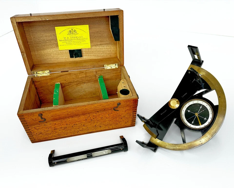 Antigo W.F. Bússola de pesquisa grafômetro semi circunferente bronze Stanley c1870 - Imagem 1 de 4