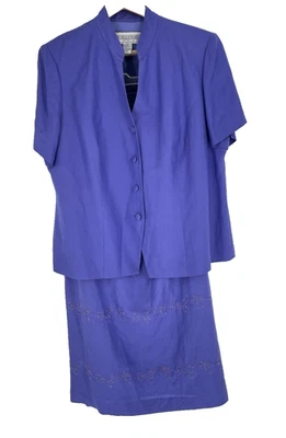 Jessica Howard Womens Size 20 Purple Linen Blend Embroidered Skirt Suit Tie Back - Изображение 1 из 4
