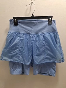 ALO Yoga Shorts Womens L Large Blue High Waist Circuit Biker Relax Overlay - Picture 1 of 4