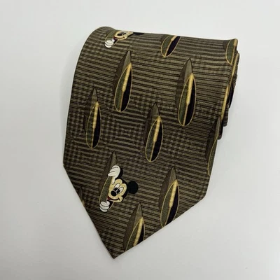 Corbata oculta de seda de Mickey Mouse Disneyland Resort para hombre corbata Disney marrón dorado Foto 1 de 4