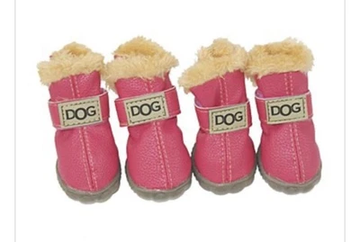 Botas para Perros Zapatos Talla Pequeña 2 Cierre de Gancho y Lazo Suela de Goma Rosa Oscuro Borde de Piel Foto 1 de 4