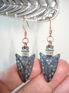 2" Drop Dangle Copper with Patina Southwestern Style Hammered Arrowhead Earrings - Picture 1 of 4