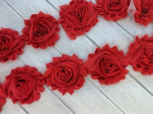 1 Yard Shabby Rose Trim, 2.5" Strawberry Chiffon Flower Trim,  Sewing Supplies - Picture 1 of 1