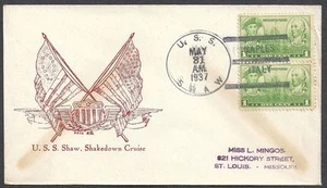 United States 1937 cover USS SHAW + Spanish CIVIL WAR - Picture 1 of 1