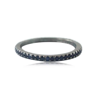 Anillo de banda apilable de piedras preciosas de zafiro azul plata esterlina 925 joyería hecha a mano - Imagen 1 de 2