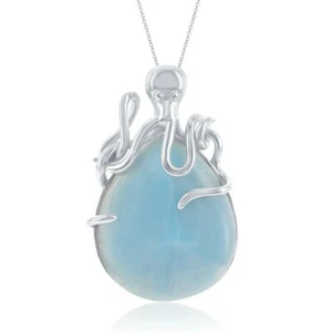Sterling Silver Pear-Shaped Larimar Octopus Pendant - Picture 1 of 1