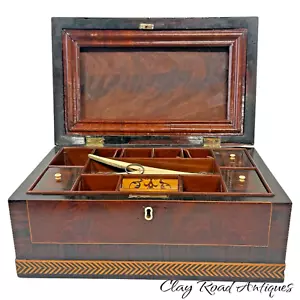 antique inlaid mahogany sewing box secret compartments victorian empire 1860 - Picture 1 of 24
