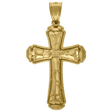 Gift for Mothers 10K Yellow Gold Diamond-Cut Cross CharmPendant for