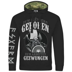 Sudadera con capucha hombre vikinga nacida a saquear forzada a trabajar runas - Imagen 1 de 5
