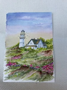Acquerello originale su carta pittura faro Helen Hastings 8 x 11 firmato - Foto 1 di 4