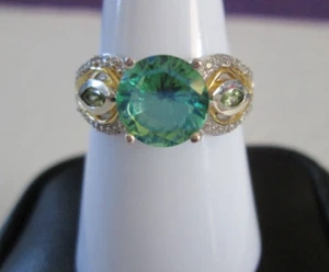 Peacock Quartz Multi Gems 18k Vermeil YG and Rhodium over Sterling Ring (Sz 10) - Picture 1 of 11