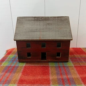 Vintage Primitive Handcrafted Wolf Creek Folk Art Wood Red Gray Doll House - Picture 1 of 14