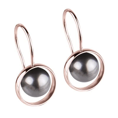 Ernstes Design Earrings E388BLP Stainless Steel Pendant Crystal Black Pearl V - Image 1 of 3