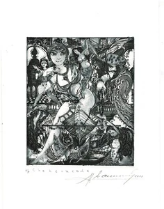 Sergiy Ivanov, Ukr. Exlibris Louis Pisane. Cheherazade. Erotik - Bild 1 von 1
