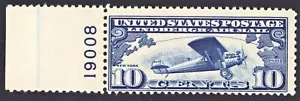 Plate # Margin Tab Airmail #C10 - 1927 10¢ Spirit of St. Louis. MNH - Picture 1 of 5
