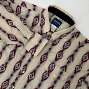 Wrangler Shirt Mens 3XL Cream Red Aztec Print Western Cowboy Pearl Snap Button - Picture 1 of 12