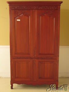 23613: Carved Mahogany French Style 4 Door Armoire Cabinet