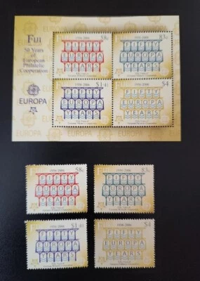 Fiji, Europa CEPT 50 years anniversary, 4 stamps +1 Souvenir Sheet & 4 block MNH - Image 1 of 2