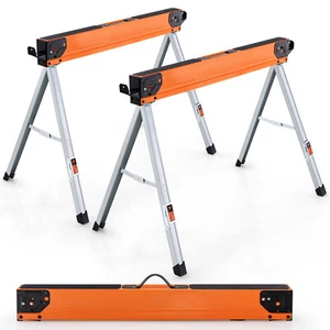 2 Pack Saw Horses Portable Sawhorses w/ Folding Design Non-slip Pads & Surface - Picture 1 of 9
