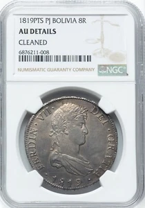 Bolivia - 1819 PTS-PJ Ferdinand VII - 8 Reales - NGC AU Details - LOOKS ORIGINAL - Picture 1 of 2