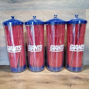 New York Giants Kunststoff Strohhalme mit Spender 4 Stück 400 Strohhalme insgesamt NEU - Bild 1 von 9