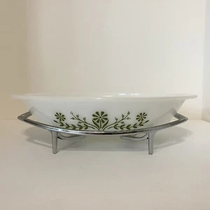 Vintage Glasbake Split Auflaufform Grün Crazy Daisy Floral Milchglas Untersetzer - Bild 1 von 6
