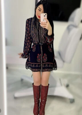 VESTIDO ZARA NUEVO CON ETIQUETAS SS22 MUJER $89.90 BORDADO BABERO DELANTERO REF 6895/281 GRANATE Foto 1 de 4