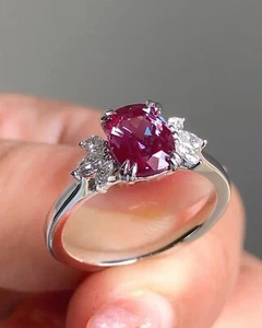 4.10 Ct Certified Natural Cushion Cut Ruby & Diamond Wedding Ring 14K White Gold - Picture 1 of 6