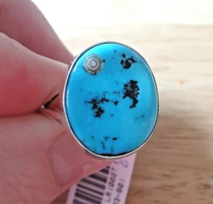 Anillo de banda ancha ovalado azul turquesa 2 mm plata esterlina 8x11 mm Navajo talla 8 - Imagen 1 de 4