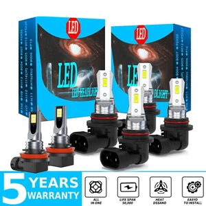 9005+9006+H11 LED Combo Headlight Fog Light Kit High/Low Beam Bulbs 12000K White - Picture 1 of 15