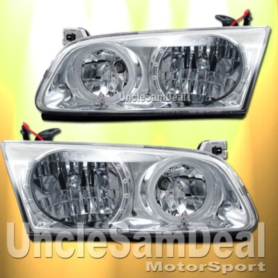 PARA 00-01 TOYOTA CAMRY HALO ARO OLHOS DE ANJO LENTE TRANSPARENTE PAR DE FARÓIS CROMADOS - Imagem 1 de 2