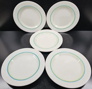 5 Buffalo China Blue Green Band Dinner Plate Set Vintage Restaurant Ware MCM Lot - Picture 1 of 24