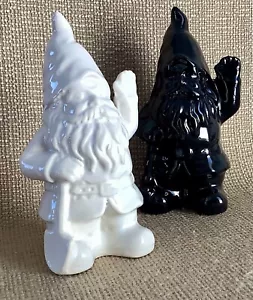 Present Time ~Ceramic Waving Black/White Garden Gnomes Salt & Pepper Shakers~ - Picture 1 of 12