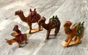 4-Hand Carved & Painted Wooden Camels (3) & Camel Master Mule Nativity figures - Picture 1 of 4